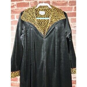 Vintage Saybury Full Length Black Plush Velour House Coat Robe SMALL Mrs Roper